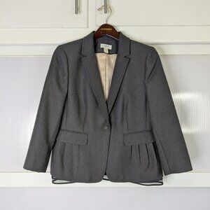 Ann Taylor Loft Gray Grey Textured Single Button Blazer Size 8 Sheer Detail